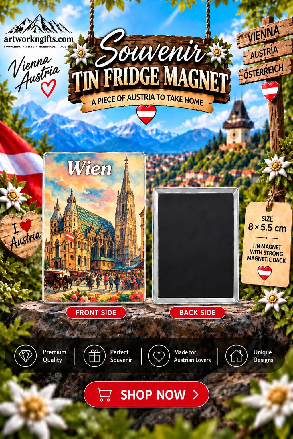 Graz Austria Tin Fridge Magnet – 8 × 5.5 cm | 20 Different Designs