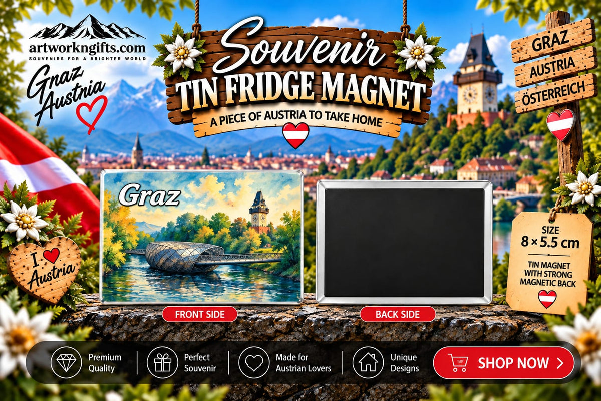 Graz Austria Tin Fridge Magnet – 8 × 5.5 cm | 20 Different Designs