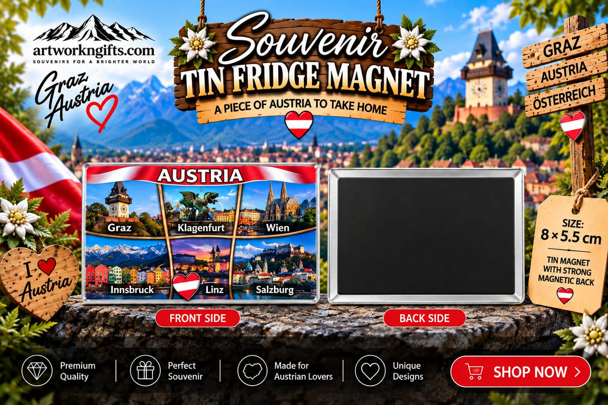 Graz Austria Tin Fridge Magnet – 8 × 5.5 cm | 20 Different Designs