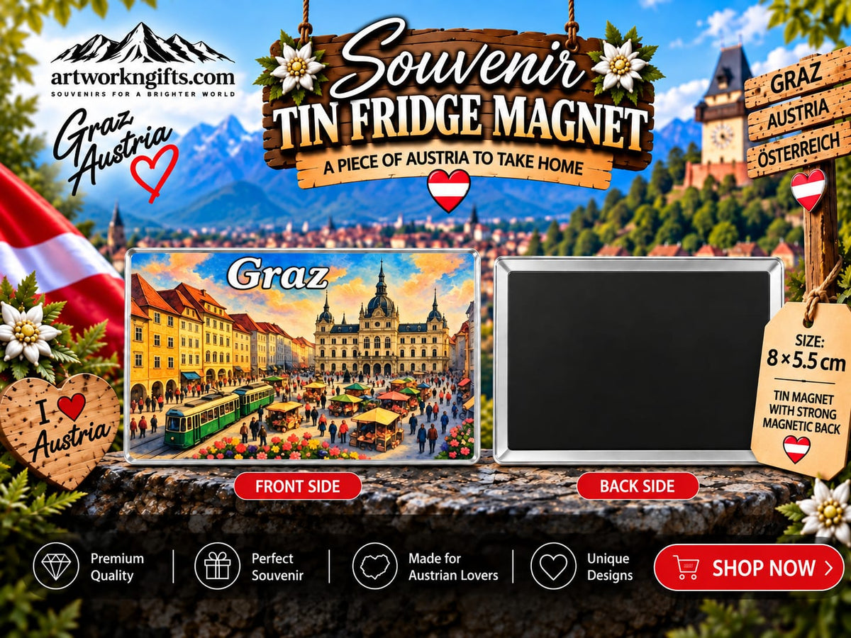 Graz Austria Tin Fridge Magnet – 8 × 5.5 cm | 20 Different Designs