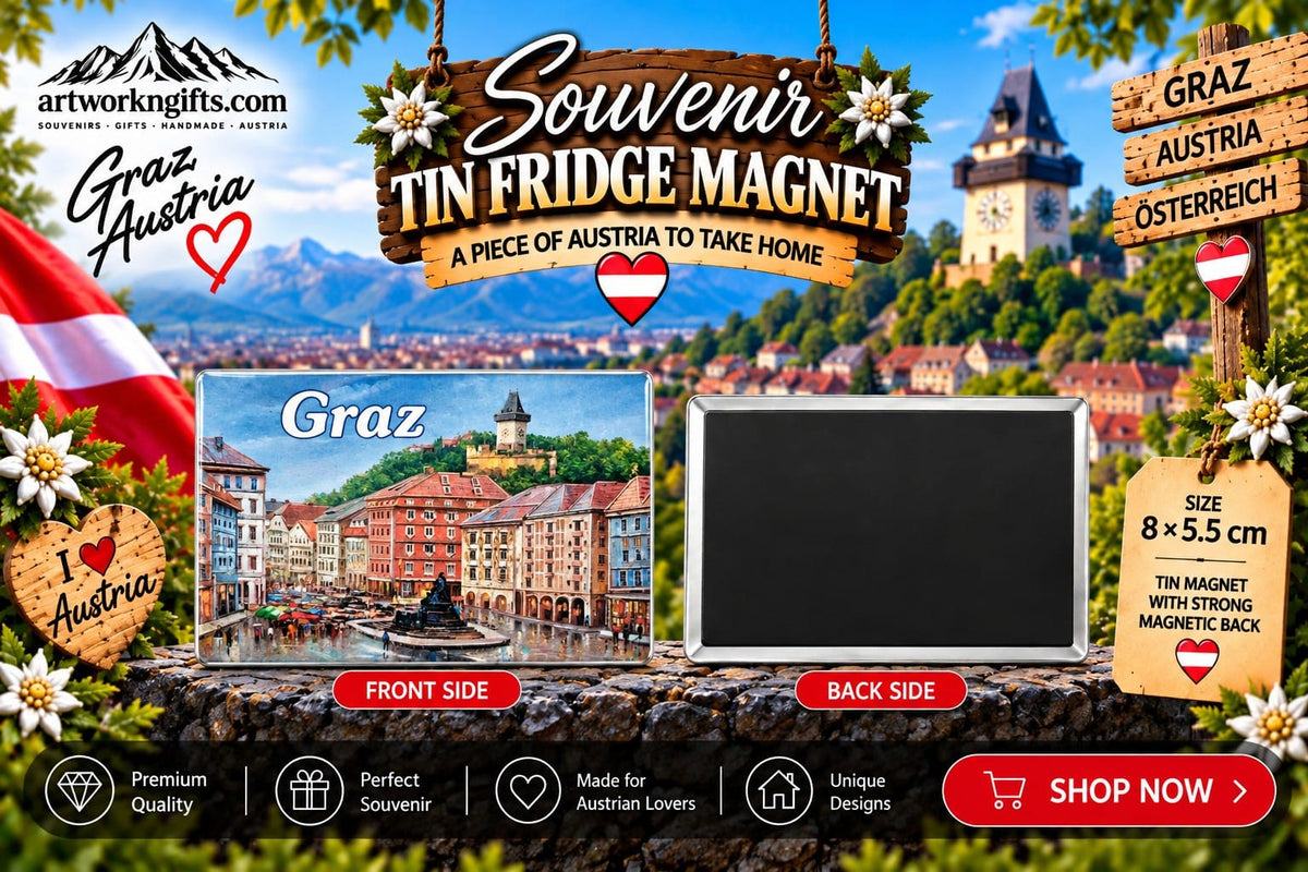 Graz Austria Tin Fridge Magnet – 8 × 5.5 cm | 20 Different Designs