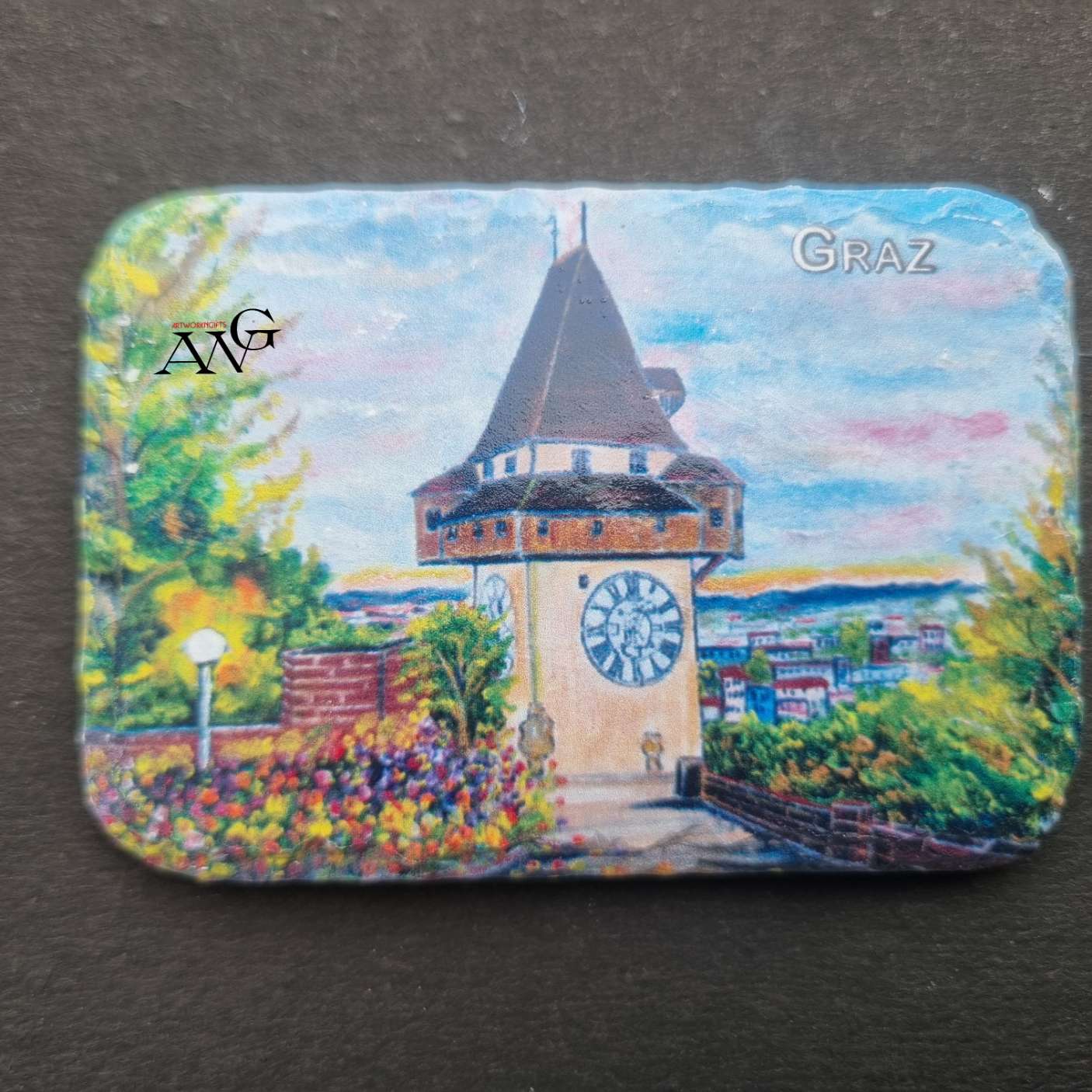 Uhrturm  mit Blick über Graz fridge Magnet ceramic stone