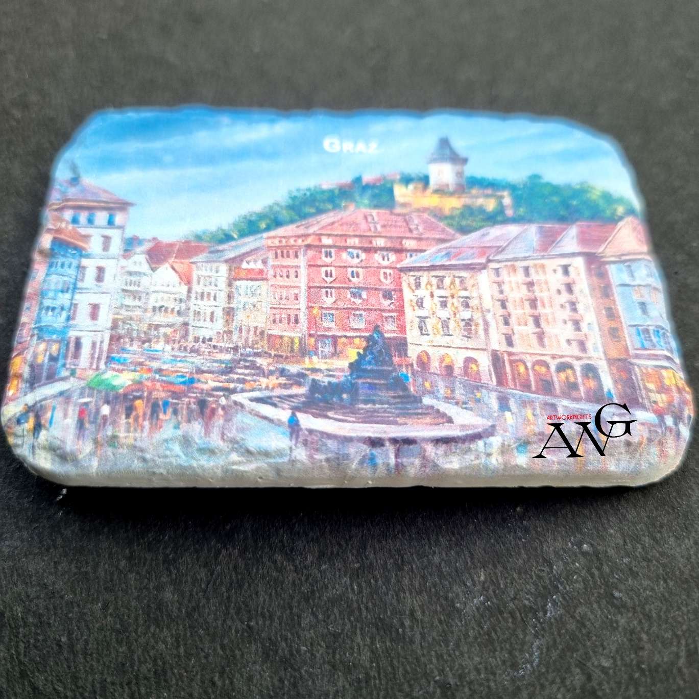 GRAZ Hauptplatz mit Blick auf Uhrturm fridge Magnet ceramic stone