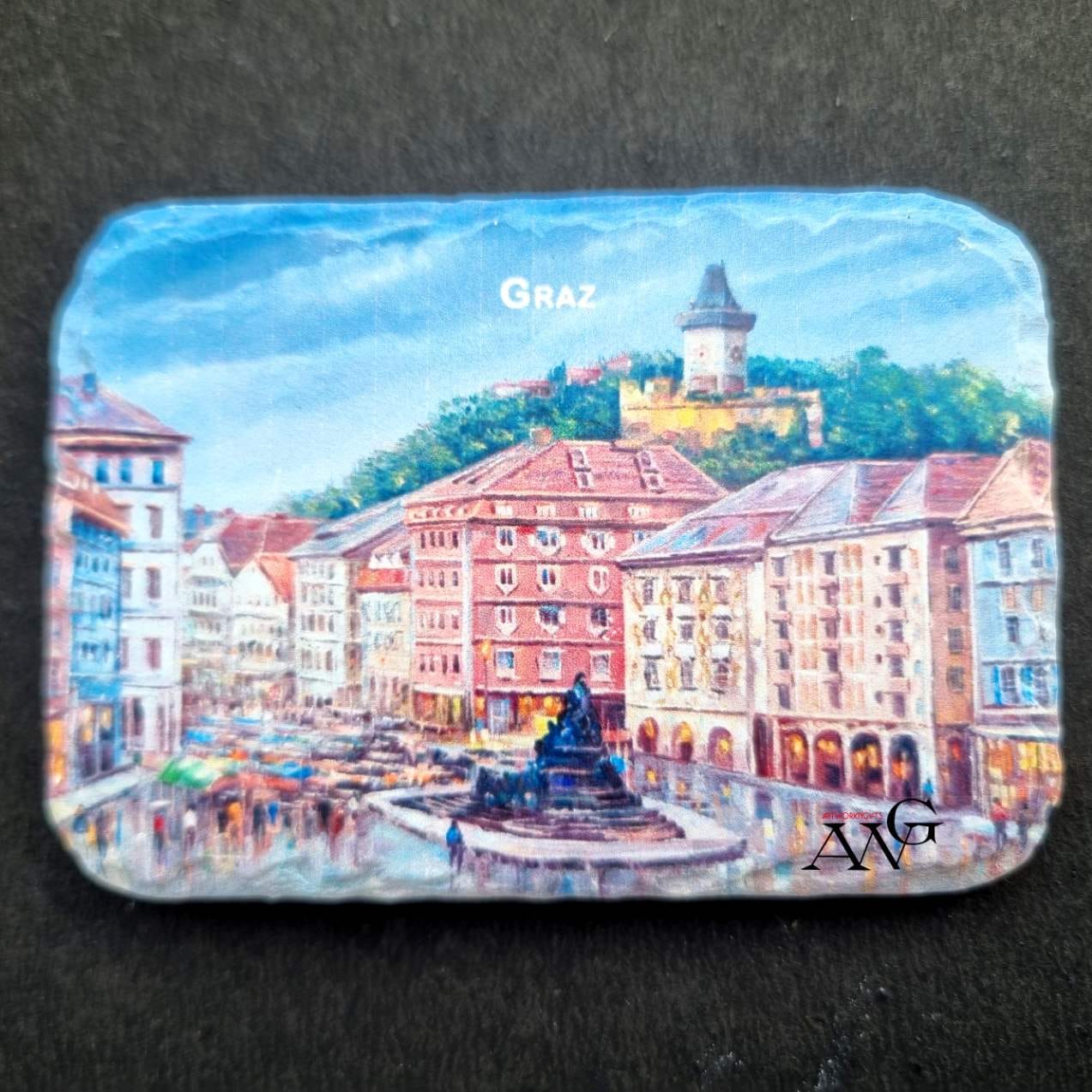 GRAZ Hauptplatz mit Blick auf Uhrturm fridge Magnet ceramic stone