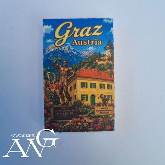 Handgefertigtes österreichisches Souvenir: Graz, PVC-Kühlschrankmagnet, Full-HD-UV-Bilder, wasserfest, Größe 44,2 x 27,2 x 3 mm