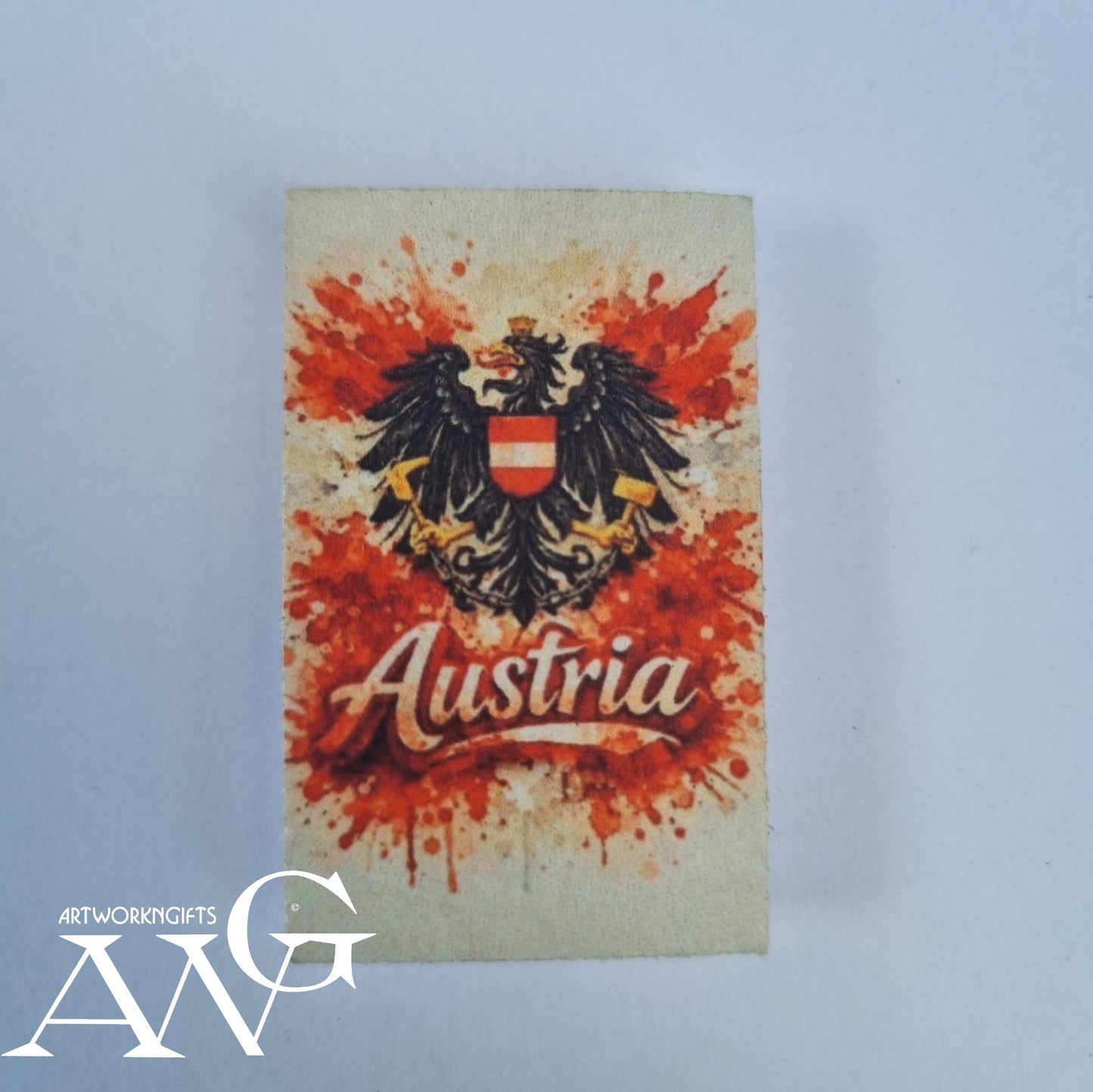 Handgefertigtes österreichisches Souvenir: Österreichische Flagge mit Adler Wappen, PVC-, Kühlschrankmagnet -HD-UV-Bilder, wasserfest, Größe 44,2 x 27,2 x 3 mm