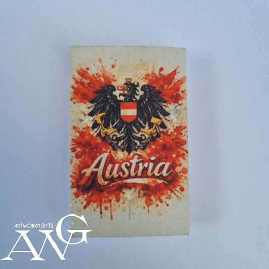 Handgefertigtes österreichisches Souvenir: Österreichische Flagge mit Adler Wappen, PVC-, Kühlschrankmagnet -HD-UV-Bilder, wasserfest, Größe 44,2 x 27,2 x 3 mm