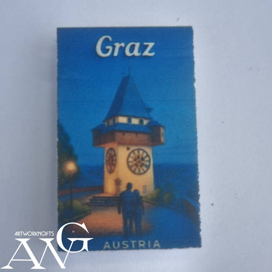 Handgefertigtes österreichisches Souvenir: Graz, Urtum.. PVC-, Kühlschrankmagnet -HD-UV-Bilder, wasserfest, Größe 44,2 x 27,2 x 3 mm