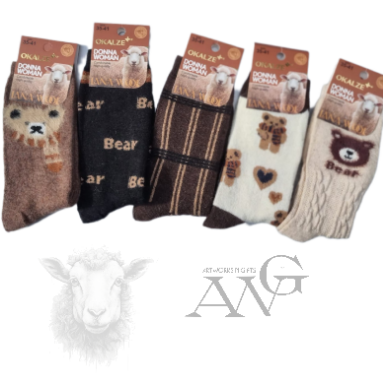 Women's Sheep's Wool Socks with 3d bear Motiv