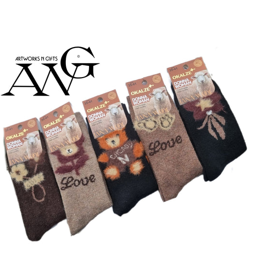 Women's Sheep's Wool Socks with 3d Teddy bear Motiv